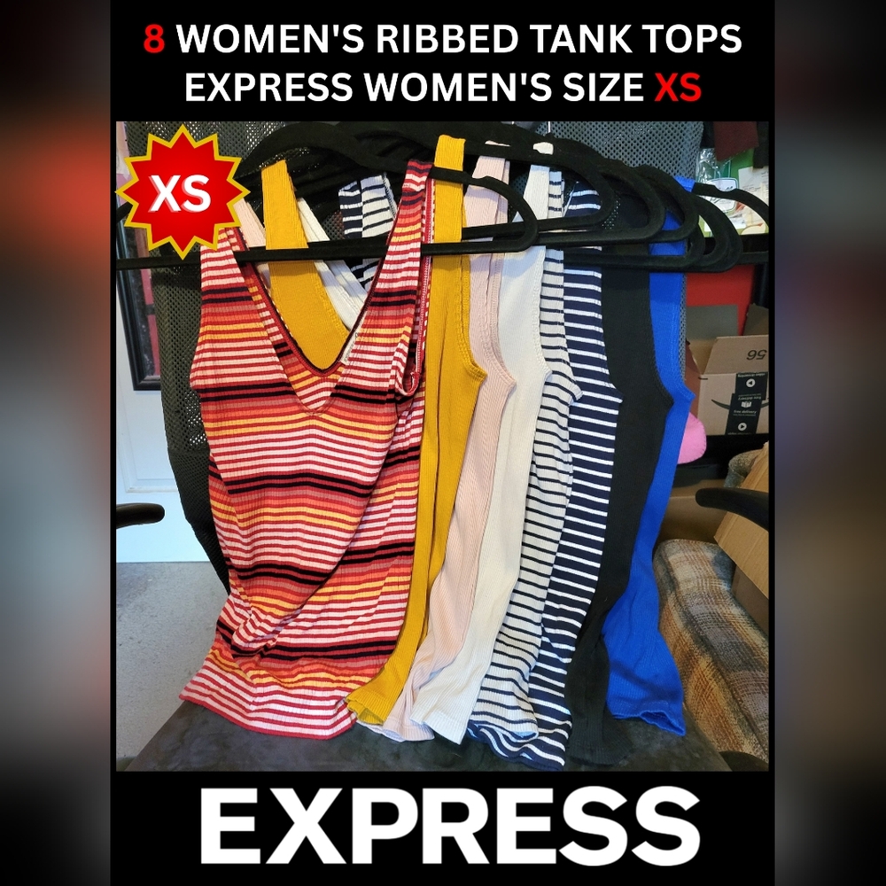 SET OF 8 | Express Women's Ribbed V-Neck Tank Tops XS (PINK 1 IS NWT)